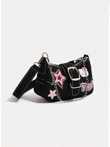 Sanrio Bolso de hombro de mujer de piel sintética con elegante estampado de estrellas de Hello Kitty de Sanrio, adecuado para viajes, compras y picnics