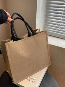 Sac fourre-tout en lin multifonction de grande capacité, sac à main multifonction, sac de courses, convient pour les déplacements quotidiens au printemps et en été, sac de plage attrayant en été, sac à main en lin de couleur unie, sac cadeau personnalisé, peut être un sac cadeau fait maison, léger, sac de courses multifonction, sac à main en lin