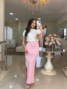 Women's Fleece Set With Long Skirt And Button-Down Top – Style, Comfort And Versatility For Everyday Life - 淺粉色 - 查看 2