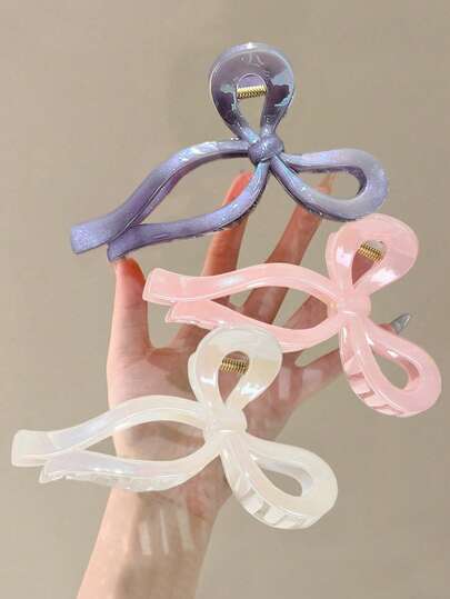 3个10.5厘米亚克力珍珠蝴蝶结发爪夹，优雅马尾辫发圈，适合日常使用、海滩、旅行、派对、时尚配饰沙滩发夹