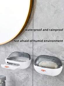 1pc Flip-Top Soap Dish, Water-Proof & Hole-Free Wall-Mounted Design, Special Drainage Storage Box For Bathroom, Suitable For Bathroom Storage, Toilet Organization, Soap Moisture-Proof Storage