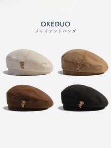 1 件女士复古熊贝雷帽，羊毛画家帽，时尚贝雷帽适合日常佩戴，秋冬 - 彩色 - 查看 5