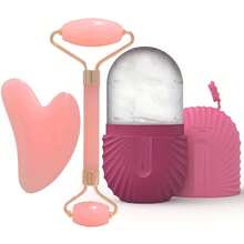 Hongbu ZHOU 1/2/3件套冰滚轮套装 - 面部护肤冰滚轮，面部按摩滚轮工具，硅胶冰滚轮，面部刮痧滚轮套装，带滚轮按摩器，面部及眼部按摩工具，面部轮廓护理按摩工具，适用于眼部、颈部和面部，冰滚轮模具，冰块护肤工具，夏季冰按摩产品，办公用品，学习用品，旅行必备 - 粉色 - 查看 13
