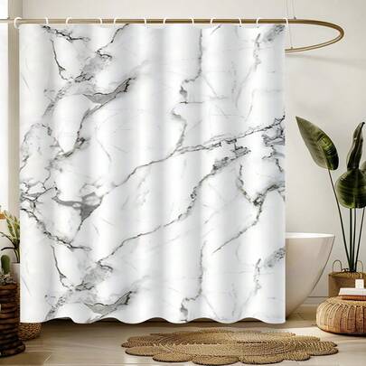 1 pezzo Tenda da doccia con motivo marmorizzato, tenda da bagno impermeabile e rinforzata con 12 ganci in plastica e occhielli in metallo, accessorio per la divisione del bagno e la decorazione natalizia