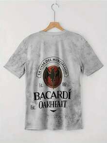 Tricou confortabil cu imprimeu 3D și model de liliac pentru bărbați, tricou elastic cu mânecă scurtă și guler rotund, potrivit pentru activități în aer liber vara, cadou de Ziua Tatălui/Halloween - Multicolor - Vizualizare 3