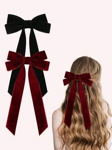 2 piezas Lazos de terciopelo para el cabello de niñas color borgoña, Clips de cabello de terciopelo, Sujetadores de cola de caballo, Accesorios para el cabello fino para adolescentes, Accesorios para el cabello para fiesta de graduación y cumpleaños - Multicolor - Ver 12