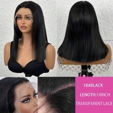 Wear And Go Glueless Bob Wig Human Blended Hair Straight 5x5 4x4 Pre-Cut HD Lace Glueless Wigs Pre-Plucked Transparent Lace Front Closure Wigs For Women 200% Density 10 Inch - Natural & Black - View 3
