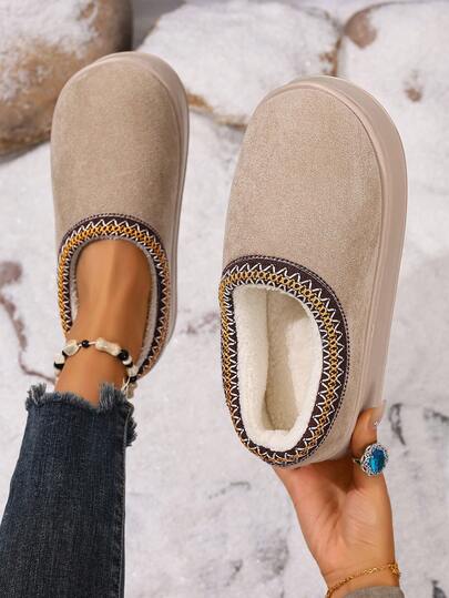 1 Pair Women's Thick Sole Warm Thermal Slippers, Indoor Non-Slip Plush Couple Slippers For Maternity, Suitable For Christmas, Autumn/Winter