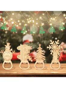 4 Conjunto de Abridor de Garrafas de Natal - Designs Natalinos (Árvore, Boneco de Neve, Floco de Neve, Carro de Presente) - Decorações Natalinas de Metal Durável e Acessórios de Bar Práticos para Casa, Festas e Presentes - Sem Necessidade de Eletricidade, Suprimentos para Festa, Essencial para Bar em Casa, Abridor de Garrafas de Alta Qualidade, Construção Resistente, Utensílios de Cozinha, Organizadores de Festa, Decorações de Natal