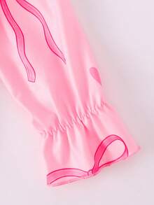 Valentine's Day Girls Nightgown, Dreamy Pink Bow & Heart Design Ruffle Flare Sleeve Sweet Girls Sleepwear - Pink - View 5