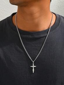 1 Silver Stainless Steel Jesus Cross Necklace,Silver Chain,Stainless Steel Jewelry Men,Men Jewelry,Cross Necklace Men