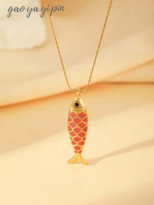 1pc Fashionable Stainless Steel Elegant Ocean Theme Colorful Enamel Fish Pendant Necklace, Charming Jewelry For Women, Everyday & Holiday Accessory