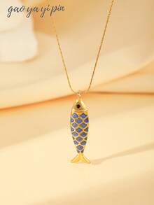 1pc Fashionable Stainless Steel Elegant Ocean Theme Colorful Enamel Fish Pendant Necklace, Charming Jewelry For Women, Everyday & Holiday Accessory