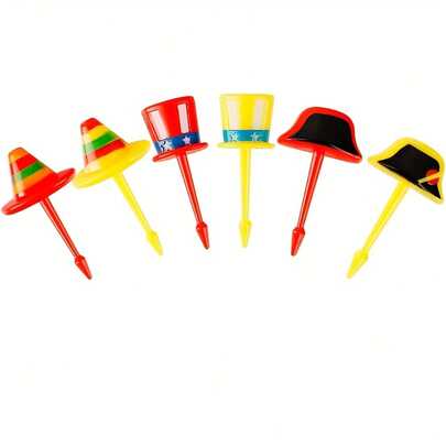 6pcs Randomly Colored Cartoon Cute Magic Hat Fruit Forks, Party Decoration Tableware, Reusable Fruit Forks For Halloween And Christmas Party Desserts