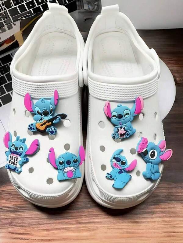 3/6/9-Piece Headband Shoe Flower Set, Cartoon Cute Stitch Angel Waterproof Detachable Shoe Flower Decoration, Suitable For Slippers, DIY Shoe Accessories, Bags, Summer Clothes Decoration