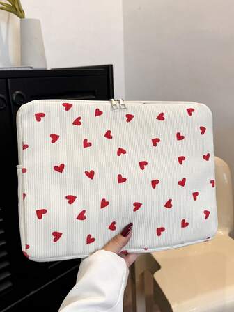 1pc 11"/13"/15" Student Laptop Sleeve, Red Heart Print Casual Unisex Laptop Bag, Protective Case, File Bag, Notebook Sleeve, Laptop Carrying Bag, Compatible With MacBook, HP, ASUS, Suitable For Girls, Teens, Boys, College Students, 9-15" Tablet Sleeve, Compatible With IPad Air 4/5, IPad Pro Autumn University Essentials Laptop Bag For Women Mac Book Case Back To School