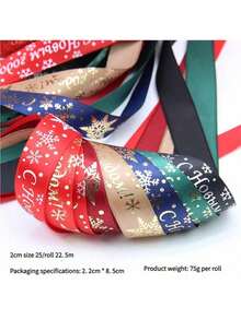 Merry Christmas! 2cm Polyester Ribbon With Gold Foil Stamping, Christmas Gift Wrapping Ribbon, Christmas Gift Decoration Ribbon