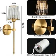 SuperYoPinny Battery Operated Crystal Wall Sconces Set Of 2, Gold Wireless Wall Sconce With USB Rechargeable LED Light Bulbs 12 Colors Dimmable Crystal Wall Lamp With Remote For Bedroom Living Room, Bulbs Included - 金色 - 查看 5