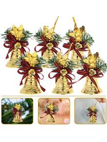 Christmas Hanging Bell Decorations, Plastic Bells With Bow Decorations - Golden Bell Christmas Tree Decorations, Suitable For Holiday Parties, Christmas Tree Decorations, Festive Decorations, Decorating Doors, Windows, And Other Occasions. - Multicolor - View 7