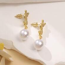 زوج من أقراط قلادة اللؤلؤ الفاخرة للنساء، أقراط حلقية أنيقة من الزركونيا، إكسسوارات أزياء أنيقة