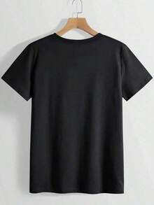 estampado de  con angel,Camiseta casual de cuello redondo y manga corta con estampado,adecuada para uso diario en primavera y verano,unisex - Negro - Ver 2