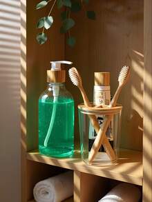 4 pièces Set de rangement transparent pour salle de bain, décoration de salle de bain d'été, rentrée scolaire. Comprend un support pour cotons-tiges, un pot pour tampons de maquillage, un gobelet pour brosse à dents et un flacon presseur. Collection pour la salle de bain, indispensable pour la maison et les voyages.