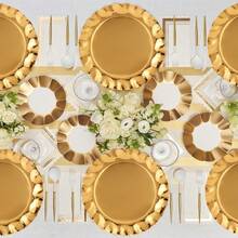 10/30 32cm Weihnachts-Wellenmuster Goldene Untersetzer Einweg Schwer Belastbar Goldene Einweg Pappteller für Partys Schwer Belastbare Pappteller 600 g/m², Geburtstags-Party Zubehör Teller