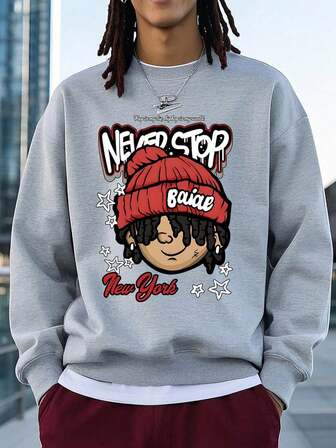 Chemises à manches longues décontractées pour adolescents, imprimé portrait de personnage de dessin animé Y2K et lettrage. Sweat-shirts col rond pour garçons, convient pour le port quotidien, les fêtes, l'école, les festivals de musique, les vacances, les déplacements. Peut être offert en cadeau à la famille, au petit ami/à la petite amie, aux amis. Vêtements d'hiver pour filles.