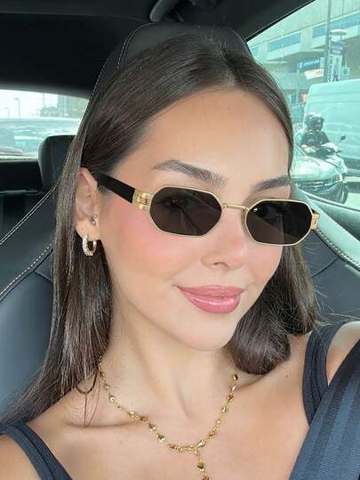 1 Pair Women's Lightweight Elegant Metal Fashion Glasses, Minimalist Metal Frame Geometric Lightweight Glasses, Suitable For Daily Outfit Matching And Outdoor Activities