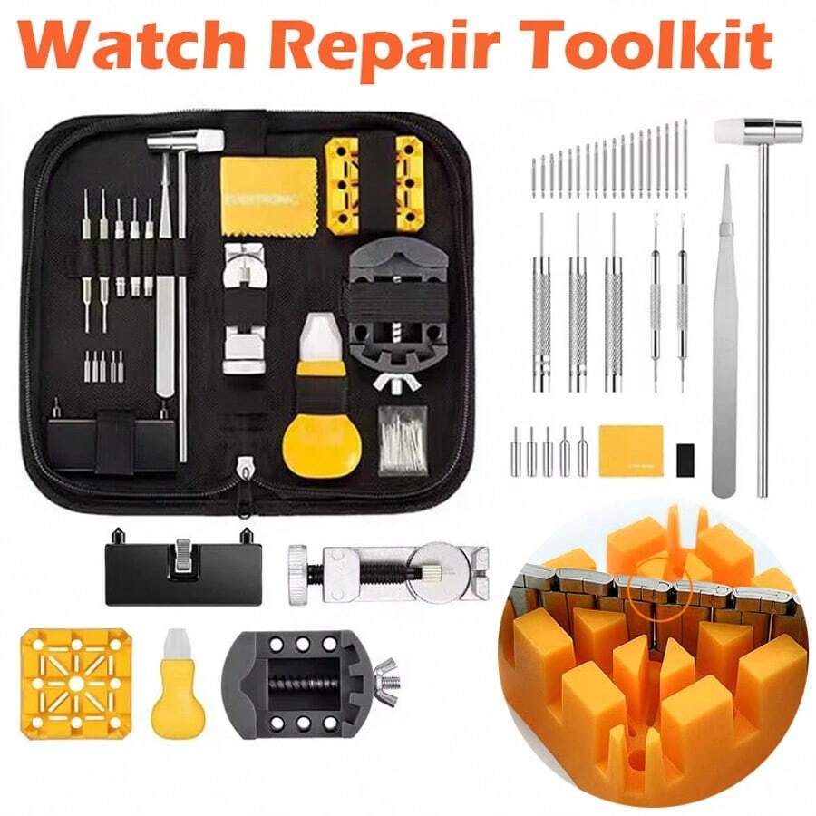 Watch Repair Kit, Watchmaker Back Case Remover Opener Link Pin Spring Bar - Black - View 1