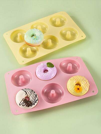 1pc Silicone Donut Mold,Cake Mold,Chocolate Mold,Pudding Mold,Candy Mold,Macaron Color 6-Hole Circular Donut Baking Tray,Biscuit Baking Mold,Non Stick Mold,Easy Demolding,Used For Homemade Cakes,Biscuit,Chocolate And Other Desserts,Suitable For Dessert Shops,Family Gatherings