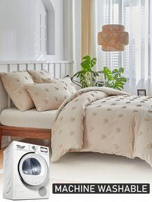 2/3pcs Khaki Heart Pattern Tufted Textured Polyester Duvet Cover Set, Cute Modern Bedding Set For All Seasons, Boho Comforter Cover, Soft, Breathable, Machine Washable, (1 Duvet Cover + 1/2 Pillowcases) - Khaki - View 8