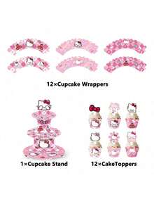 Đế bánh sinh nhật chủ đề Hello Kitty, giấy gói bánh cupcake, đồ trang trí bánh tráng miệng, đồ trang trí tiệc cho bé gái - Hồng - Xem 4