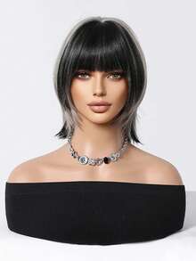 12 Inch Short Mullet Head Wigs With Bangs Synthetic Straight Women Short Hair Wig For Daily Party Cosplay Wigs, Brown Layered Wig For Women Long Straight Wigs With Curtain Bangs, Hair Synthetic High Density Heat Resistant Hair Wig For Daily Party,Natural Sexy Simple Casual Sports Preppy Cosplay Heat Resistant Fake Hair Or Holiday Party Everyday Wear,Halloween Christmas Gifts, Gifts For Girlfriends,Gifts For Girlfriends - 間色 - 查看 3