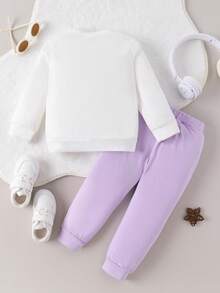 Baby Girl Casual Cute Deer & Butterfly Print Long Sleeve Top And Pants Set, Spring/Autumn