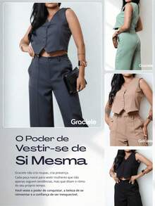 Elegant Women's Tailored Set With Vest And Chic Wide Leg Pants With - Nhận nó - Xem 8