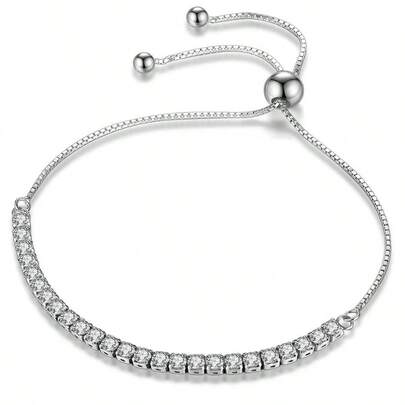 Bransoletka tenisowa z cyrkonii ze srebra próby 925, damska bransoletka z okrągłymi koralikami, do noszenia na co dzień i na prezent