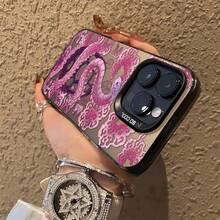 Chinese Style -2025 Year Of The Snake Phone Case With Pink Xiangyun Snake Pattern, Suitable For IPhone 16ProMax 16Pro 16Plus 16 15ProMax 15Pro 15Plus 15 14ProMax 14Pro 14Plus 14 13ProMax 13Pro 13 12ProMax 12Pro 12 11ProMax 11Pro 11 X Xs Xr XsMax, Fashionable Shock-Absorbing Phone Case - 黑色 - 查看 2
