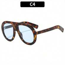 1 Pc/Set, Stylish Oversized Sunglasses, Unisex Personalized High-End Sunglasses Multiple Colors Available Perfect For Daily Dates, Commuting, Street Style Outfits, Or As A Gift Includes A Glasses Case - 豆腐框配藍色鏡片 - 查看 2