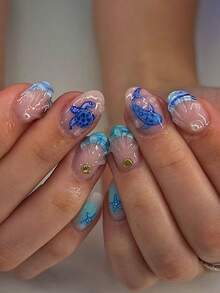 24Pcs Short Oval 3d Gelnails Makes Ocean Nails Turtle And Whale Patterns With Shell ,Pearl Decoration Design French Tip Press On Nails Short Fit Perfectly Acrylic False Nails Set,Include: 1pc Jelly Glue And 1pc Nail File, French Tip Nails & Summer Nails For Woman Girl Daily Work Festivals Party Use