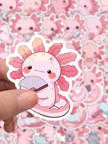 55 piezas de pegatinas impermeables de axolotl rosa lindo - Pegatinas de dibujos animados adorables de animales para botellas de agua, portátiles, álbumes de recortes y detalles para fiestas de adultos - Rosa vieja - Ver 4
