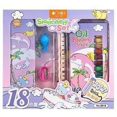 Set de Papelería Infantil Temática de Dibujos Animados, Regalo Perfecto para Alumnos, Incluye Lápices de Colores para Crear y Divertirse, Caja de Regalo de Útiles Escolares, en Colores Azul y Rosa