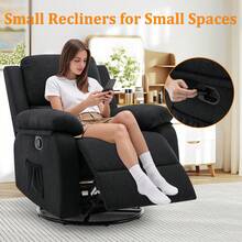 KORSER Recliner Chair, 360 Swivel Rocker Chair For Adults, Small Rocking Recliner Chair For Small Spaces, Upholstered Fabric Glider Recliner Nursery Chair With Side Pockets For Living Room, Nursery,Multiple Colors - Black - View 7