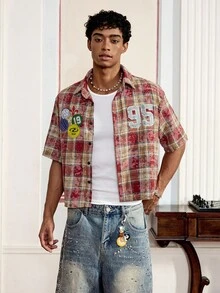 Men's Loose Plaid Short Sleeve Woven Shirt, Streetwear Ready - Multicolor - View 1