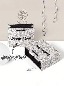 Personalisierte Tragetasche, angepasster Textname Logo, Hochzeitsblumenmotive, Geburtstags-Geschenktasche, minimalistisches personalisiertes Geburtstags-Geschenkpapier, Geschenk für Freunde, Familie, Geliebte, personalisierte Tragetasche - Verschiedenfarbig - Übersicht 3