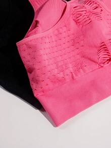 2pcs/Set Women Plus Size Seamless Knit Comfortable Easy On/Off Removable Cup Sports Bra Spring Fall - Multicolor - View 6