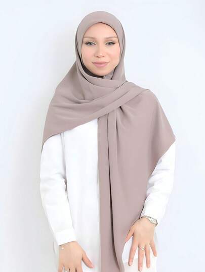 1pc Chiffon Muslim Headscarf, Solid Color Casual Scarf, Sunscreen Shawl, Beach Wrap, 140*140cm For Dress