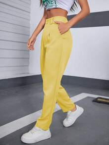 A&DD MODA, REF: 505 - Women's Tailored Straight Leg Pants, Elegant Solid Color, Chic Women's Dress Pants, Sophisticated Women's Suit, Fitted Fit, Formal Piece, Premium Quality Fabric, Refined Look, Ideal For Office And Events, Tailored Pants, Comfort And Style - 黃色 - 查看 3