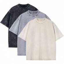 3 Pack Oversized Shirts Men Stone Washed Vintage Graphic Tees Heavyweight Cotton Shirts Loose Fit Casual Tshirts - 3 件黑色 - 查看 6