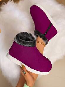 Damen Weinrot Modische Schneestiefel, flache warme Winterschuhe, kurze Winterstiefel